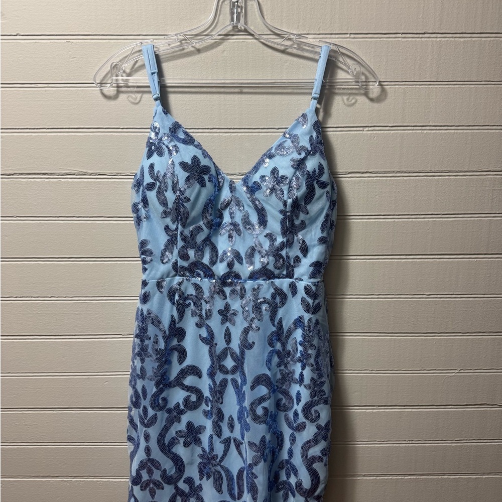 Elegant Blue Sequins Homecoming Dress - Picture 3 of 8